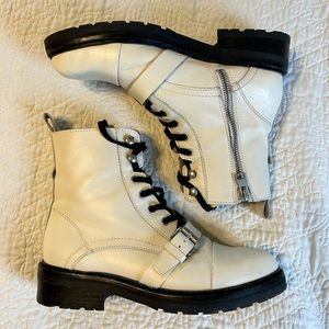 All Saints White Donita Leather Lace Up Combat Boots Size 7.5 / EU 38